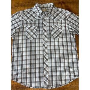 Mens Wrangler Western Shirts Black Blue Plaid Short Sleeve Snap Button‎ Shirt XL